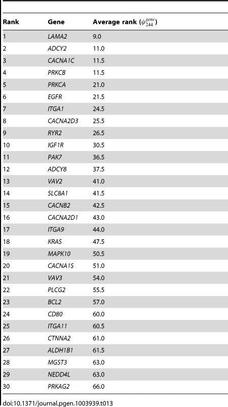 Top 30 consensus genes ordered by their average rank, .