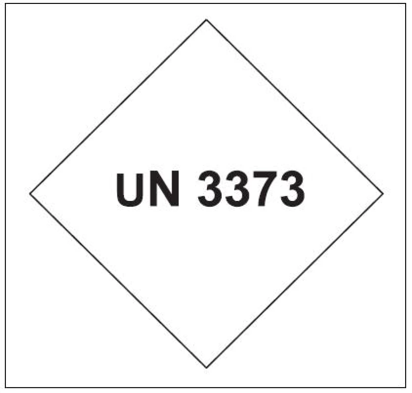 Značka UN 3373 pro označení kategorie B
Fig. 3. Hazard label for infectious substances if packaged
with dry ice