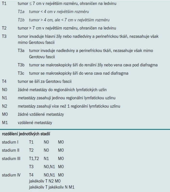 TNM klasifikační systém pro RCC (AJCC, 2002). Kurzívou označené údaje jsou ve vztahu k původní verzi (1997) pozměněné.
