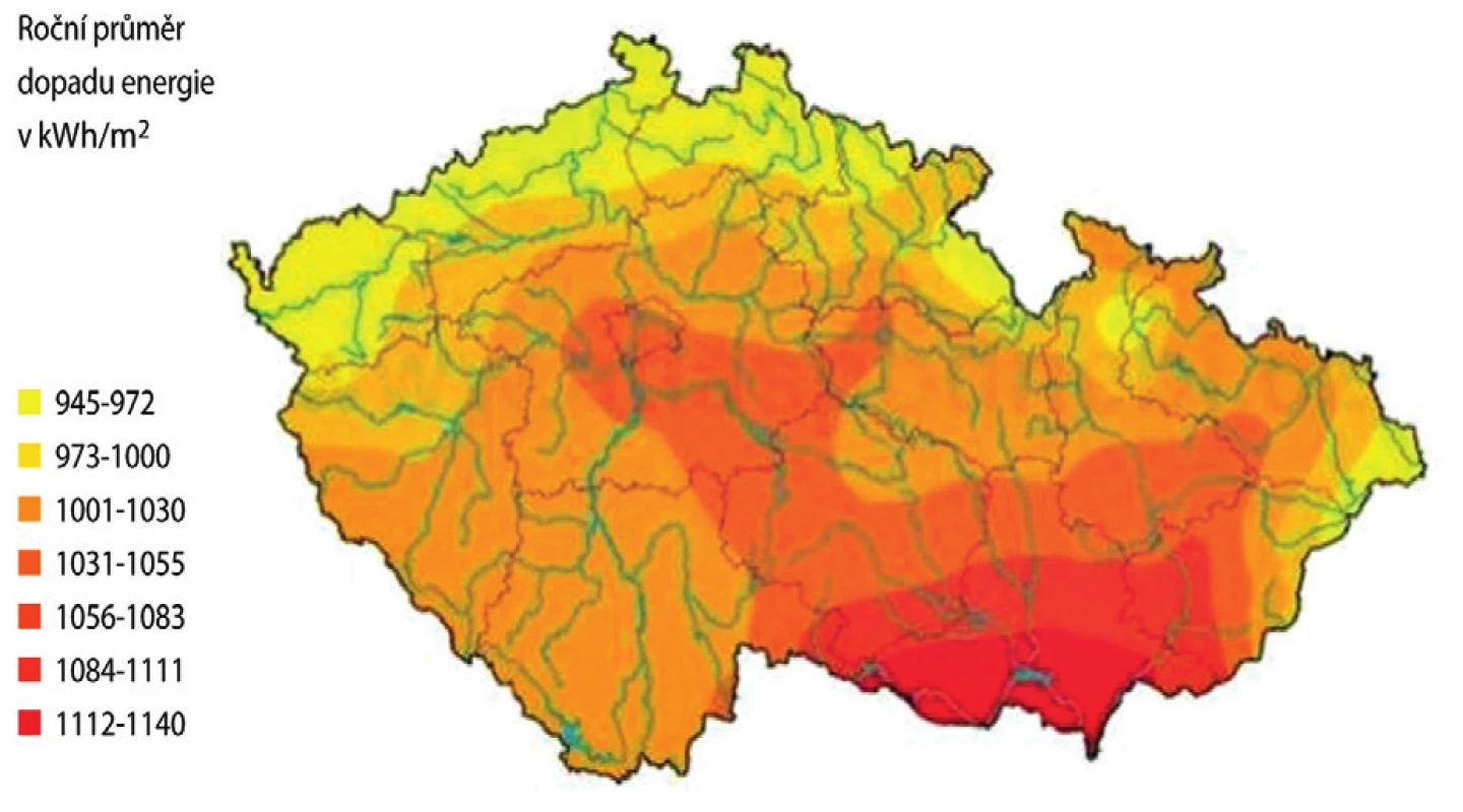 Roční úhrn slunečního záření (www.isofenenergy.cz/Slunecni-zareni-v-CR.aspx)