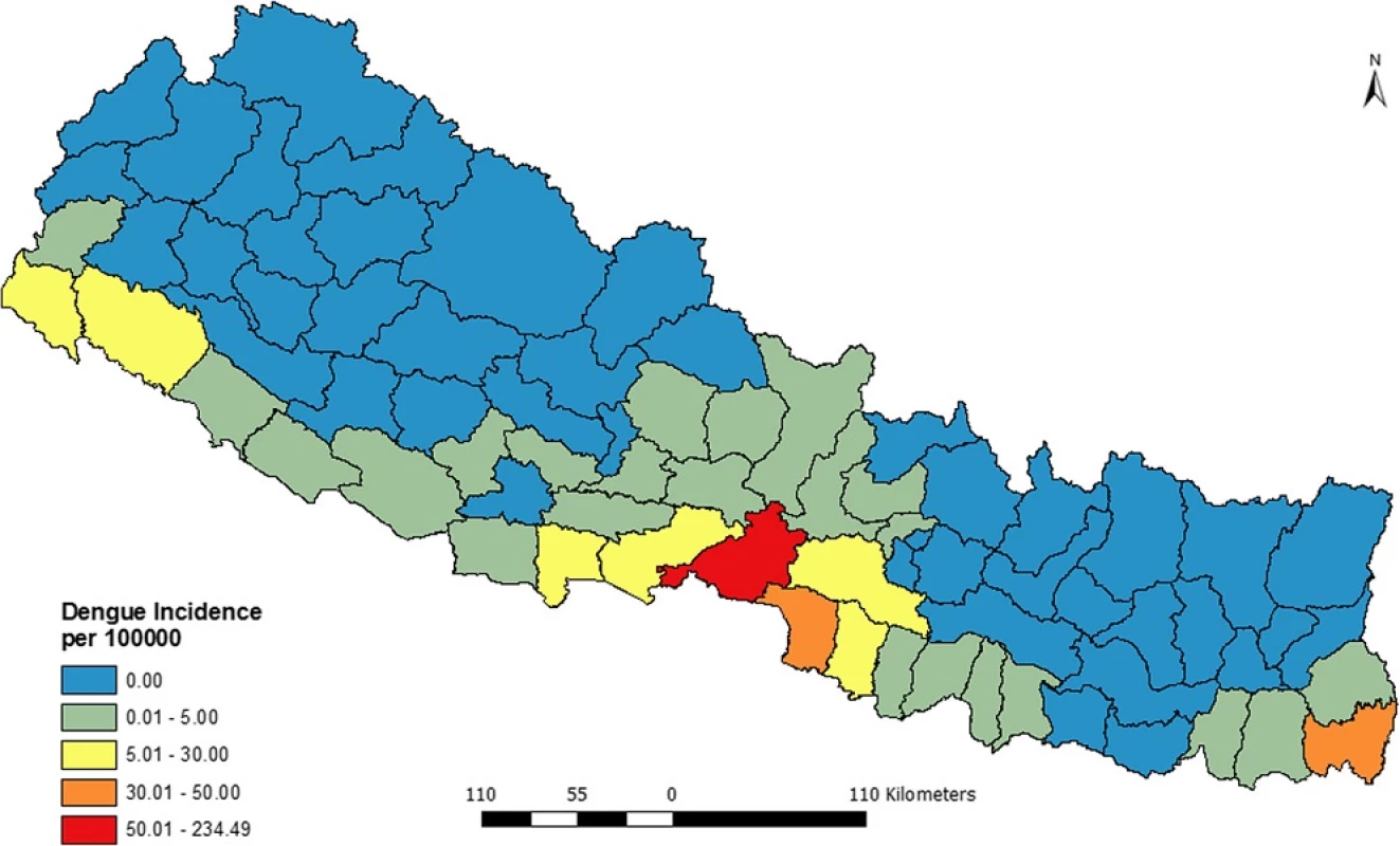 Annualized average incidence of dengue fever in Nepal (2010–2014)