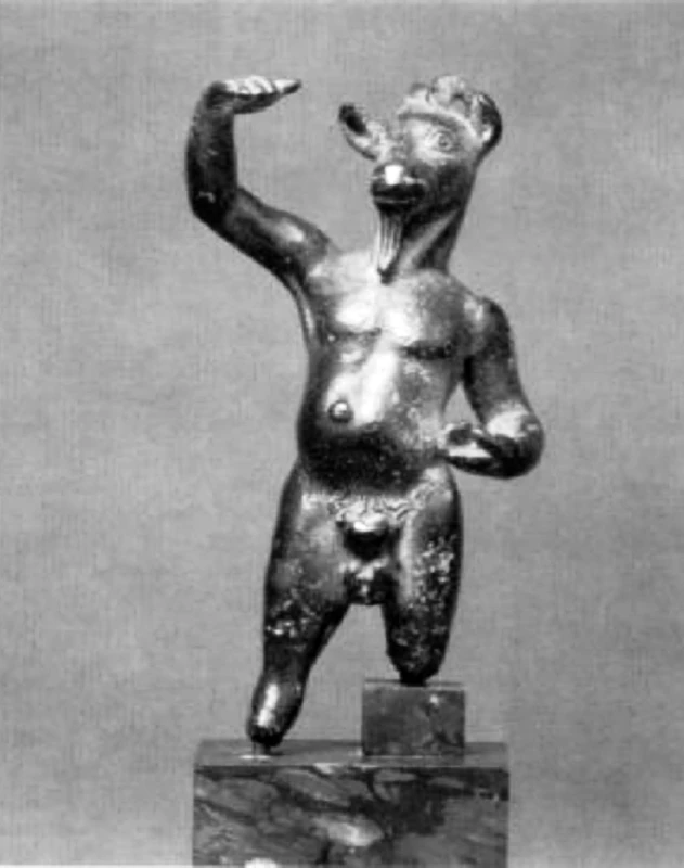 Bronzová soška boha Pana z Arkádie, datovaná do poloviny 5. století př. n. l.