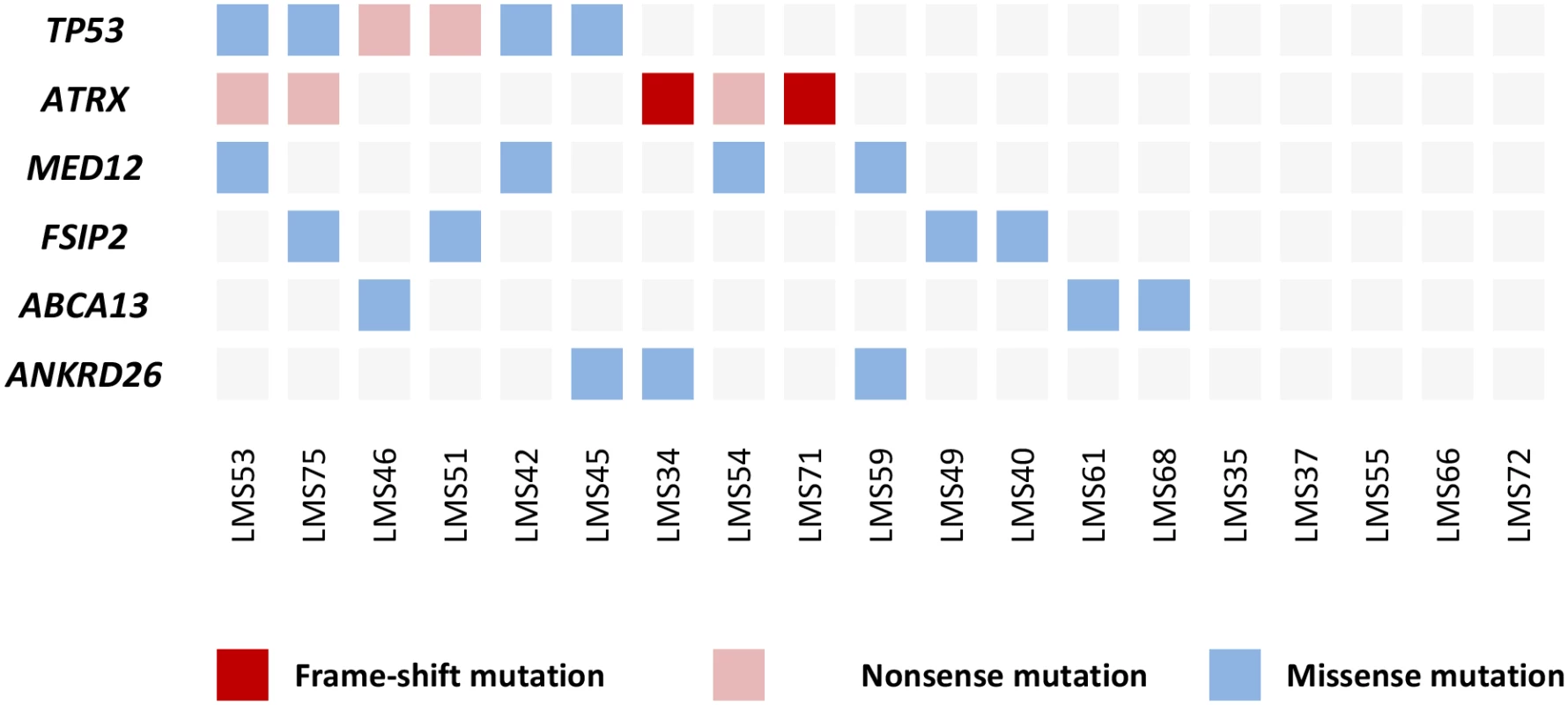 Most frequently mutated genes in 19 ULMSs studied by exome-sequencing.