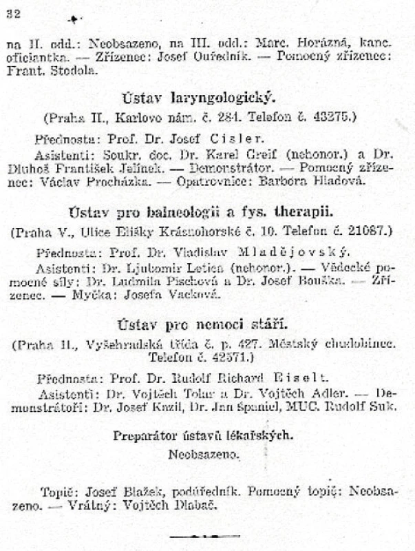 Ústav pro nemoci stáří prvně uveden v seznamu přednášek LF UK v roce 1926
