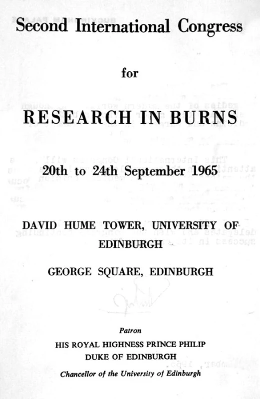 The Second International Congress for Research in Burns in Edinburgh in 1965, when the International Society for Burn Injuries (I.S.B.I.) was founded and A. B. Wallace was elected Secretary General