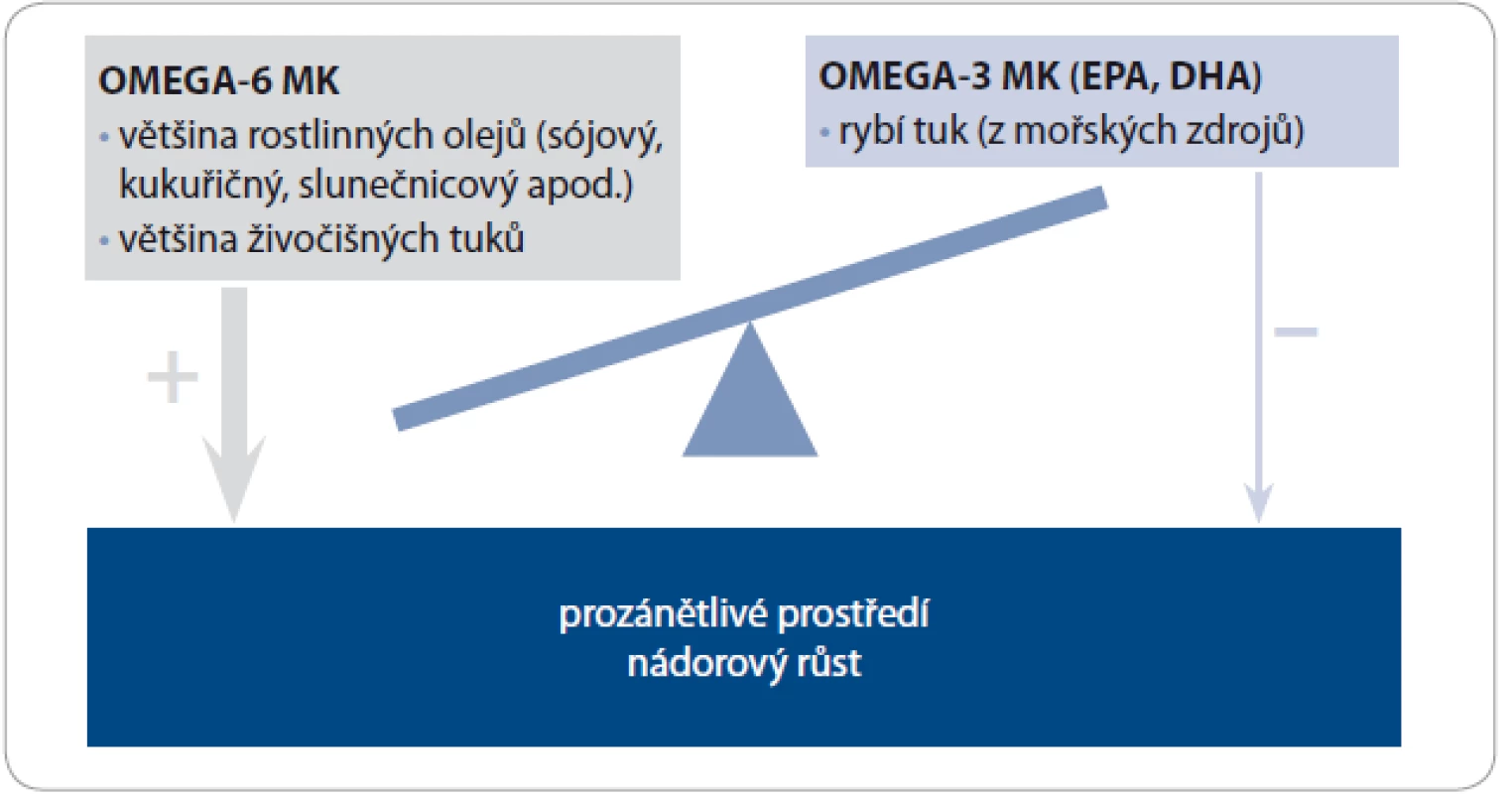 Nadmíra omega-6 MK ve stravě může kompetitivním způsobem vyrušit protizánětlivý a protinádorový efekt omega-3 MK.