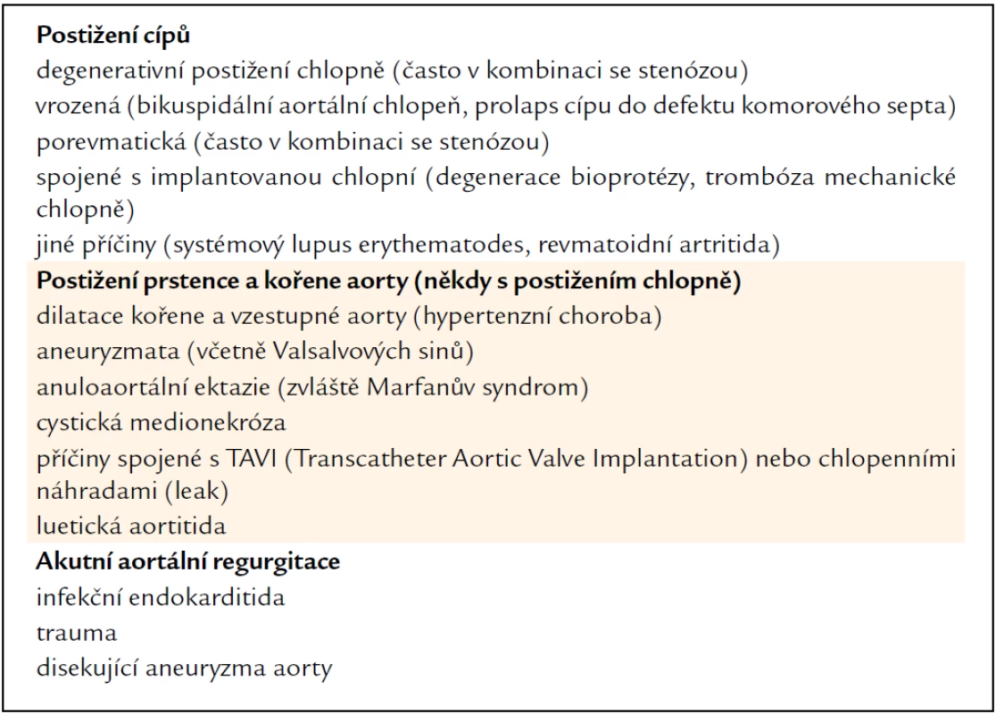 Etiologie aortální regurgitace.