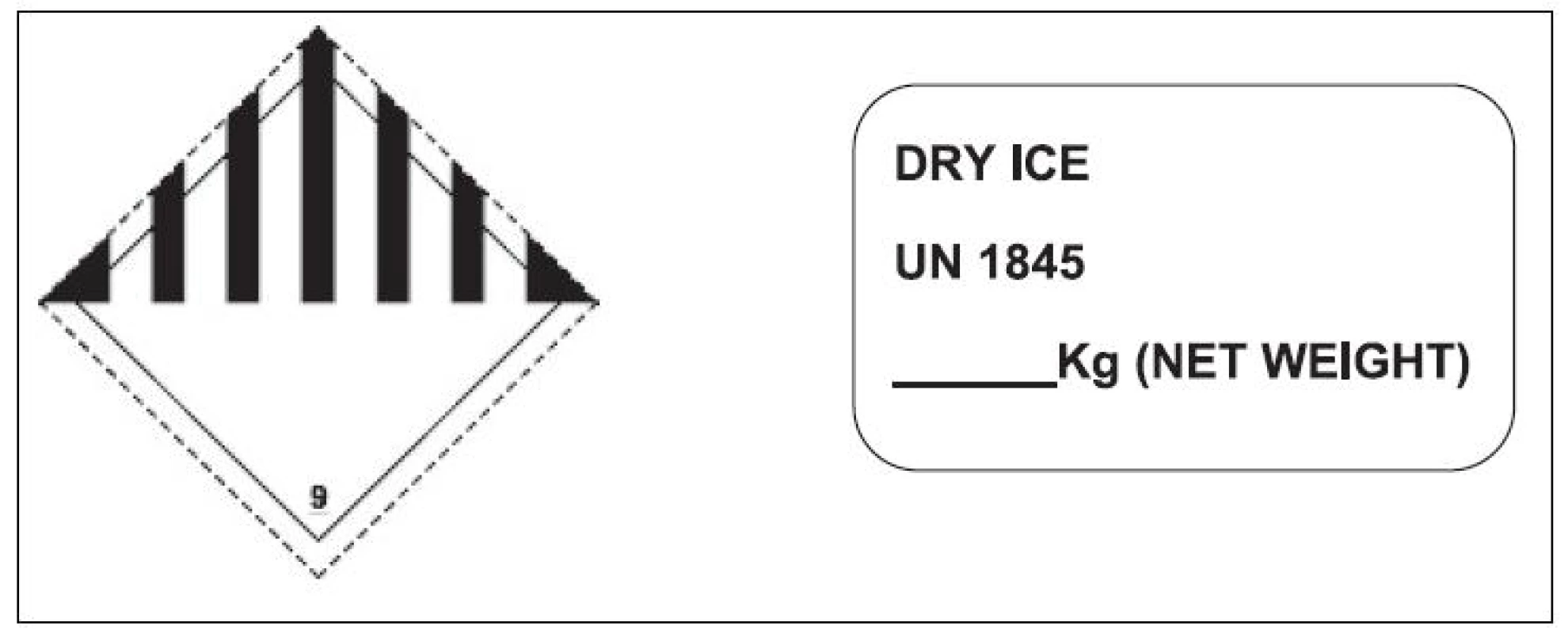 Značeni zásilky informující o přepravě suchého ledu
Fig. 3. Shipment labeling information on transportation of dry ice
