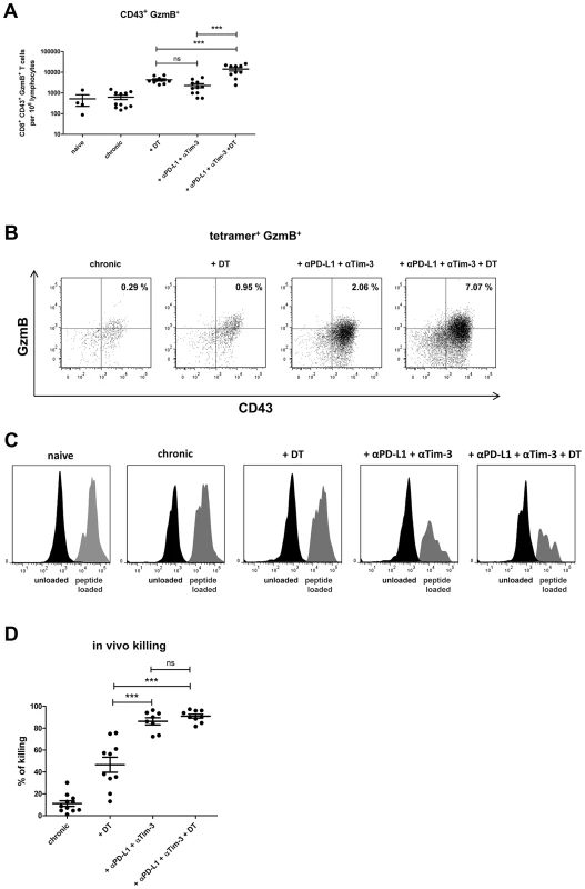 CD8<sup>+</sup> T cell activity in chronically infected mice after Treg depletion and/or blocking of inhibitory pathways.