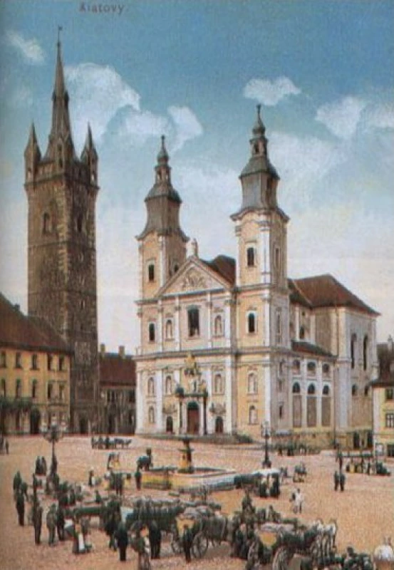 Náměstí v Klatovech v polovině 19. století.