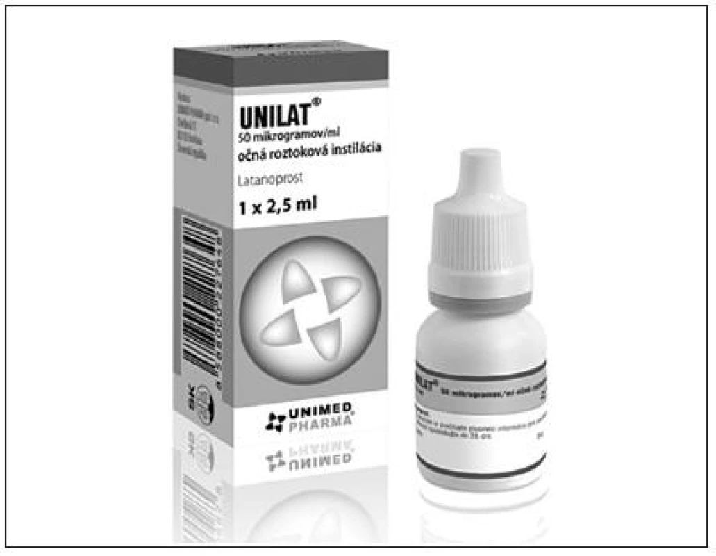 Generický produkt UNILAT (latanoprost 50 μg/ml, očná roztoková instilácia, Unimed Pharma)