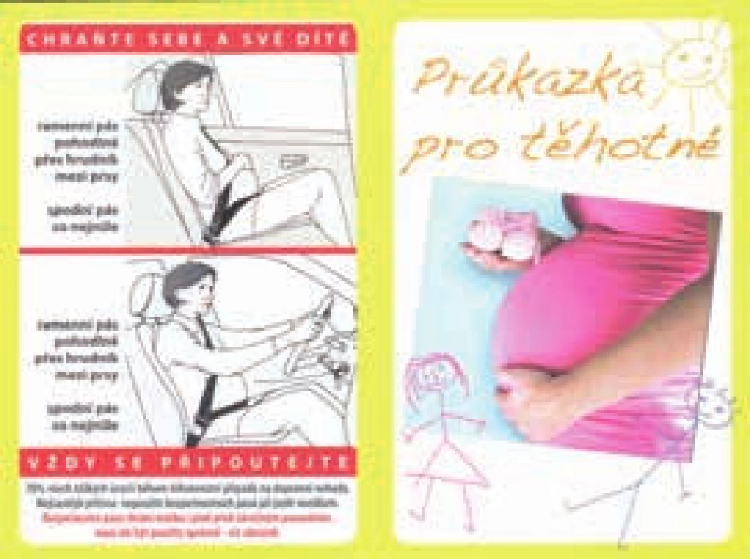 Ukázka standardního těhotenského průkazu s instruktáží pro správné užívání bezpečnostních pásů