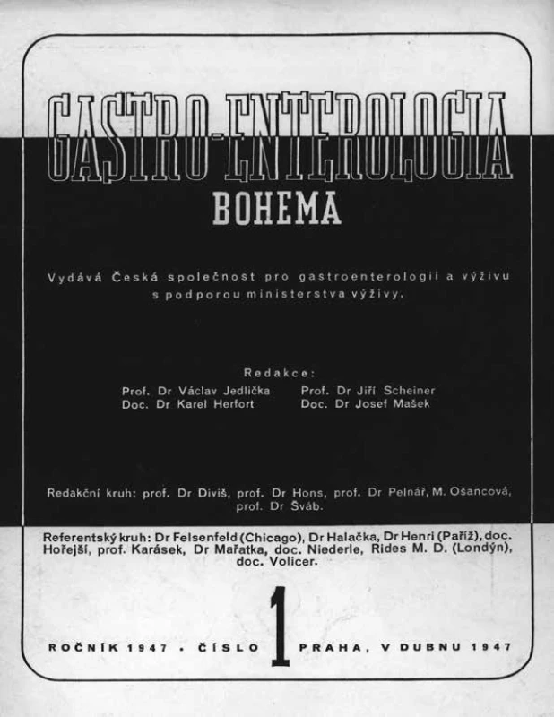 První číslo časopisu gastroenterologické společnosti, který se nazýval Gastroenterologia Bohema, vyšlo v dubnu roku 1947