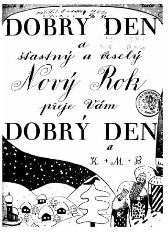 Prvá strana lednového vydání časopisu Dobrý den z roku 1929 s novoročním přáním redakce čtenářů
