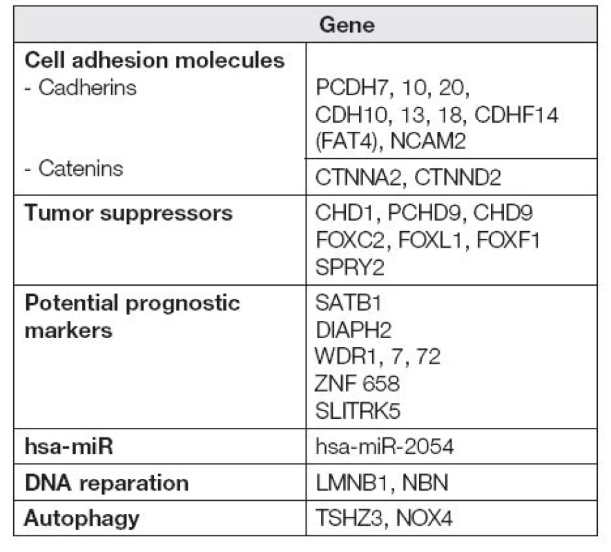 Hypermethylated genes in ovarian cancer tissue