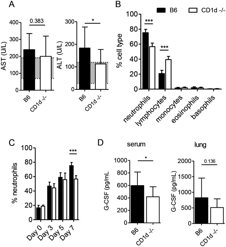 CD1d<sup>-/-</sup> mice have less severe neutrophilia after intranasal LVS infection.
