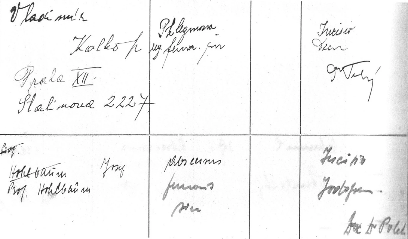 Zápis v ambulantní knize Chirurgického oddělení o ošetření J. Hohlbauma dne 7. 8. 1945. (Archiv FNKV)
Fig. 7. Record of the ambulatory treatment of J. Hohlbaum from the August 7th, 1945. (Archives of the FNKV)