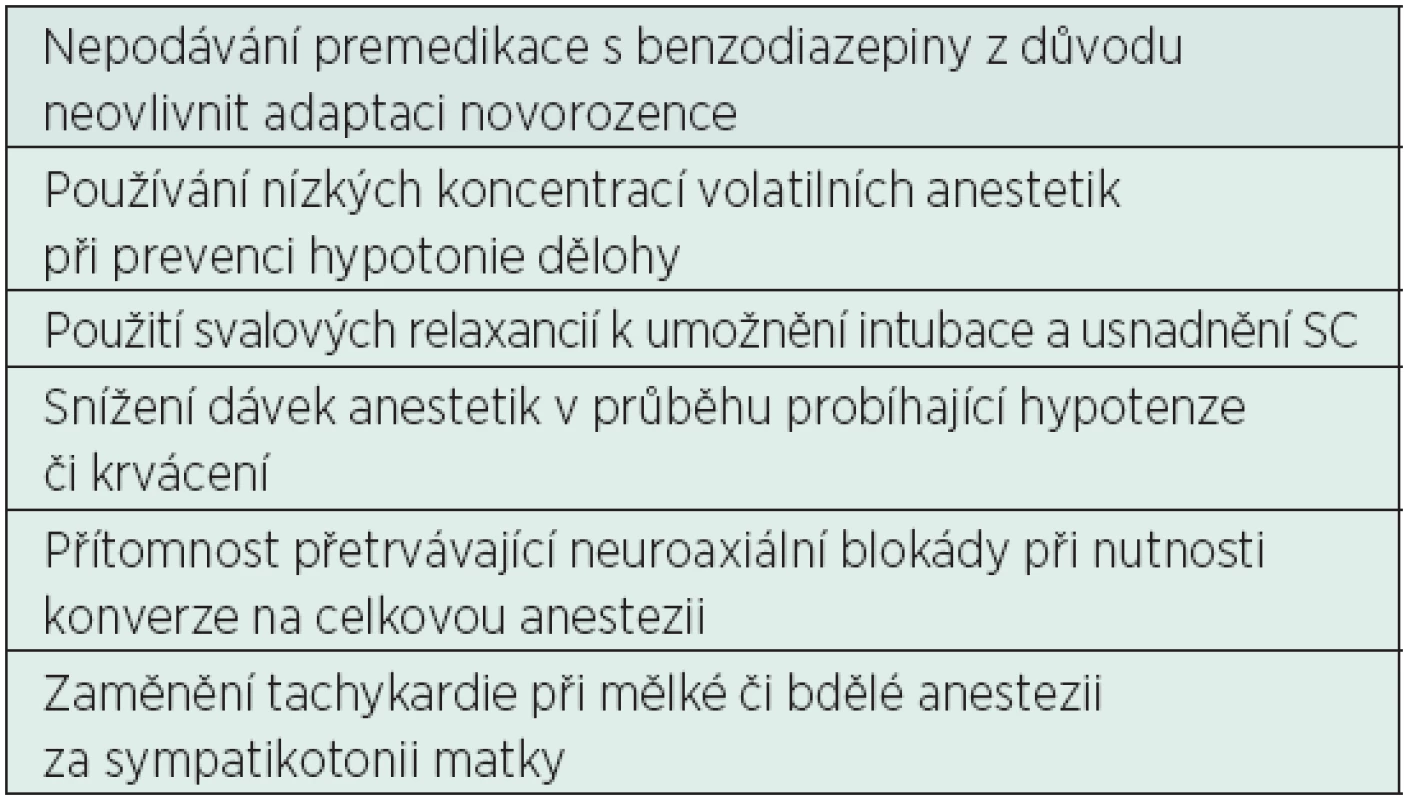Rizikové faktory pro bdělou anestezii u císařského řezu