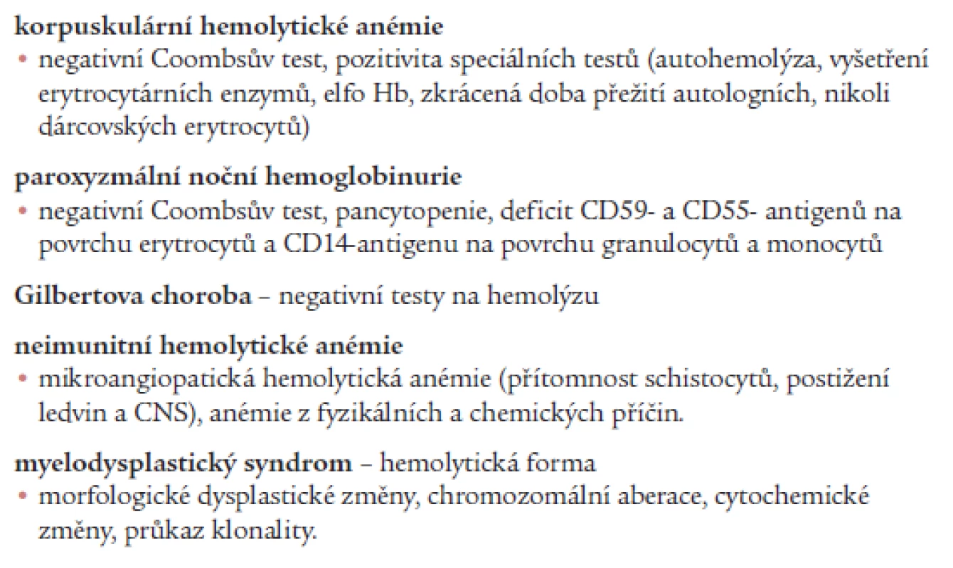 Diferenciální diagnostika autoimunitní hemolytické anémie.