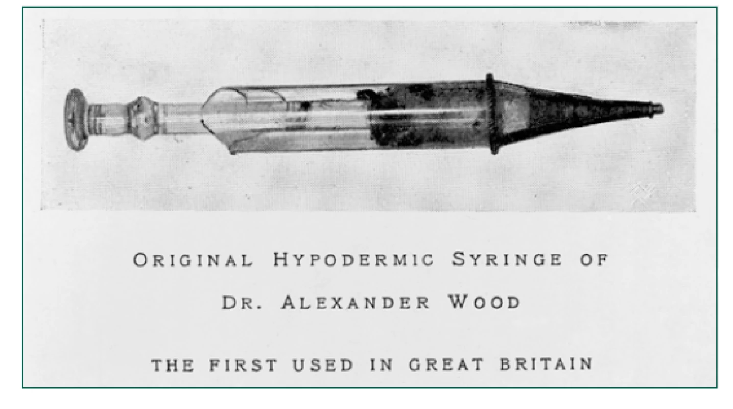 Originální Woodova injekční stříkačka. Zdroj: Wikimedia Commons
(CC BY 4.0)
