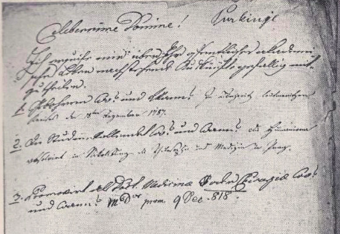 Část dotazníku profesora Rottenbergera, kde na otázku „Kdy a kde jste se narodil?“ Purkyně uvedl „18. prosince 1787 v Libochovicích, okres Litoměřice“.
