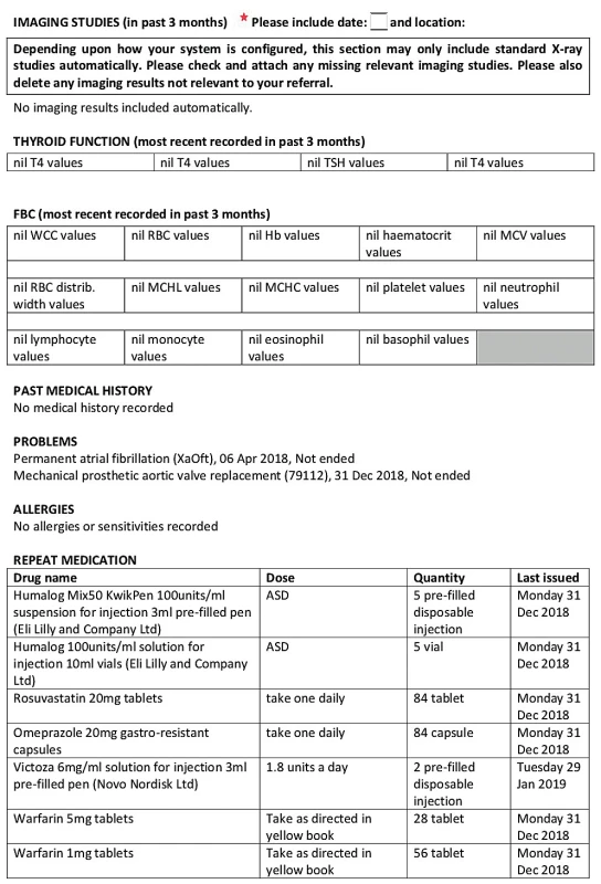 „2 week wait referral“ formulář (PAN London
Suspected head and neck cancer referral form) (strana 4)