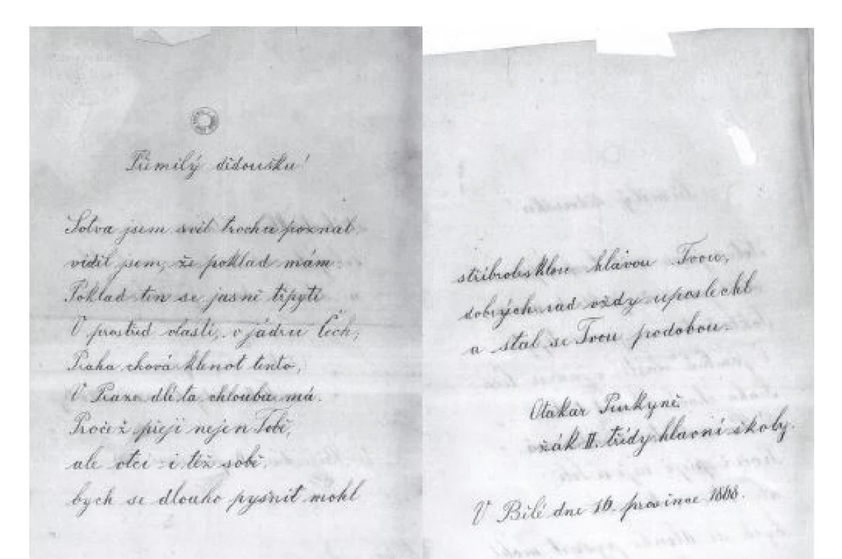 Veršované přání od vnuka Otakara datované v Bělé
16. prosince 1868