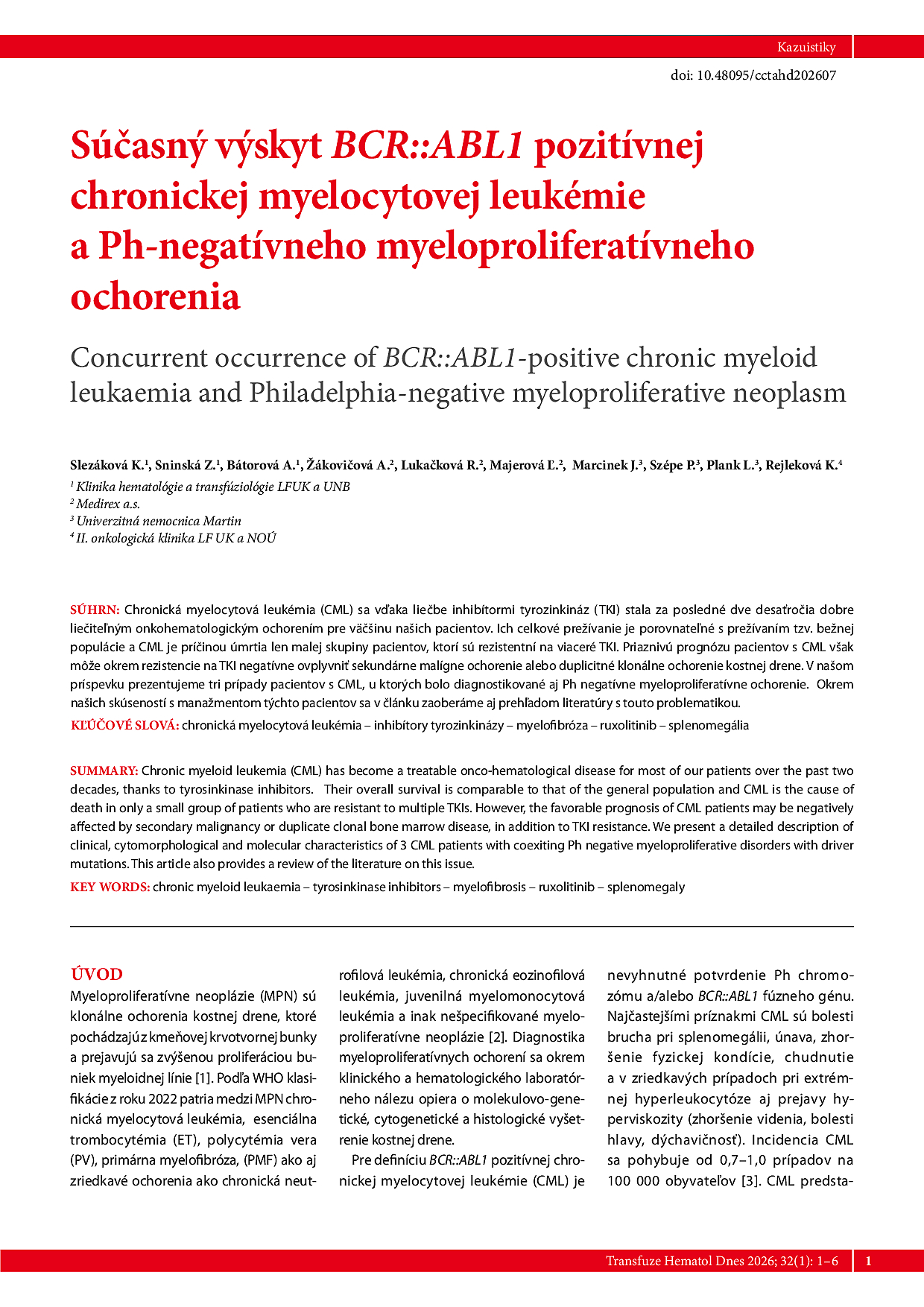 Transfuze a hematologie dnes